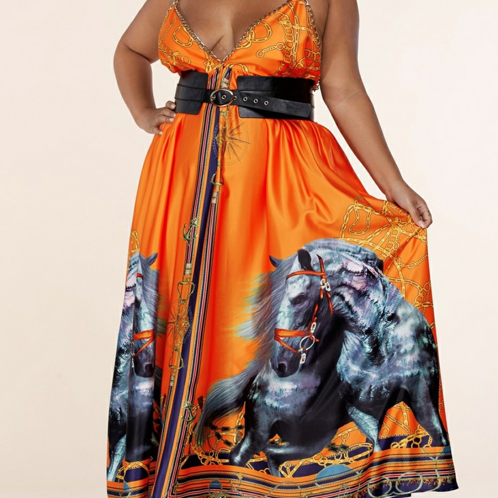 NWT Plus Size Stallion Print Maxi Dresses - Picture 1 of 10